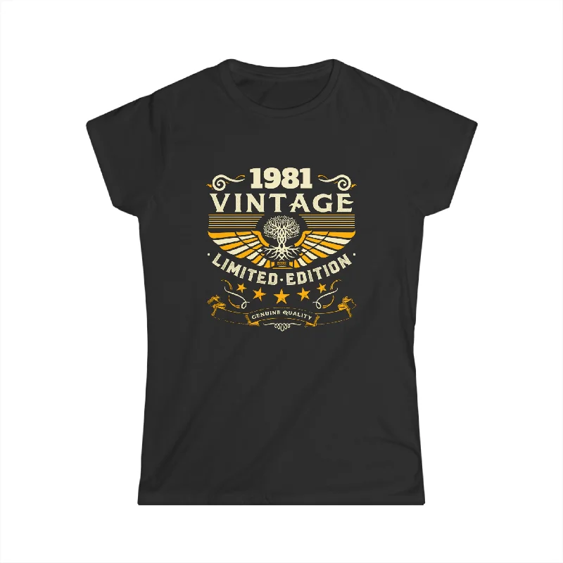 Vintage 1981 T Shirts for Women Retro Funny 1981 Birthday Womens T Shirts Cozy Striped Short Sleeve