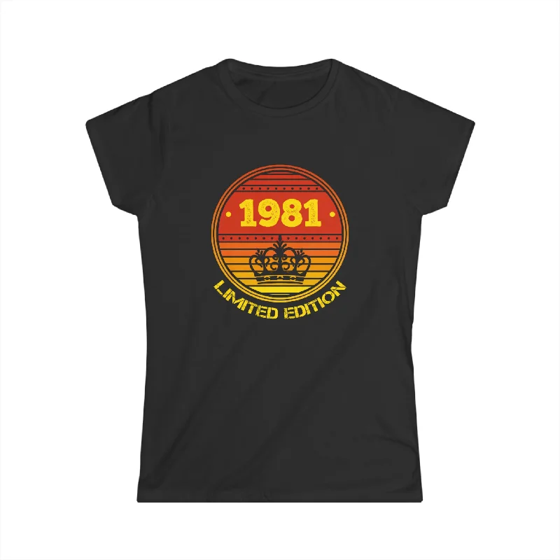 Vintage 1981 TShirt Women Limited Edition BDay 1981 Birthday Womens T Shirts Stylish Short Sleeve Polo