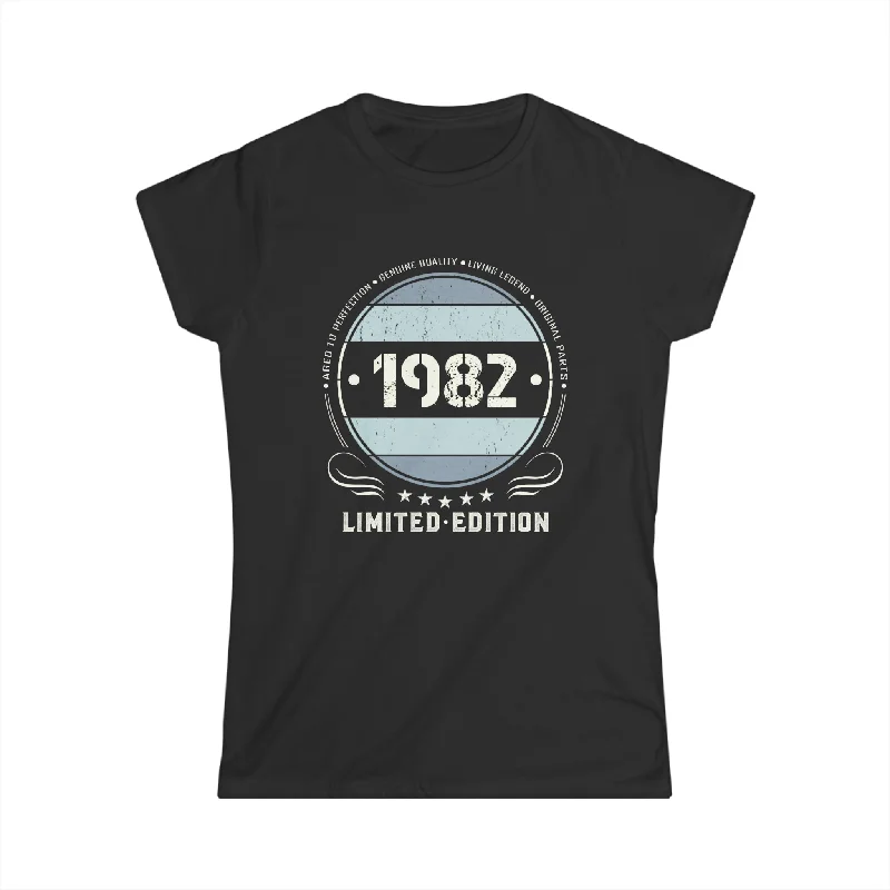 Vintage 1982 T Shirts for Women Retro Funny 1982 Birthday Women Shirts Casual Ruffle Short Shirt