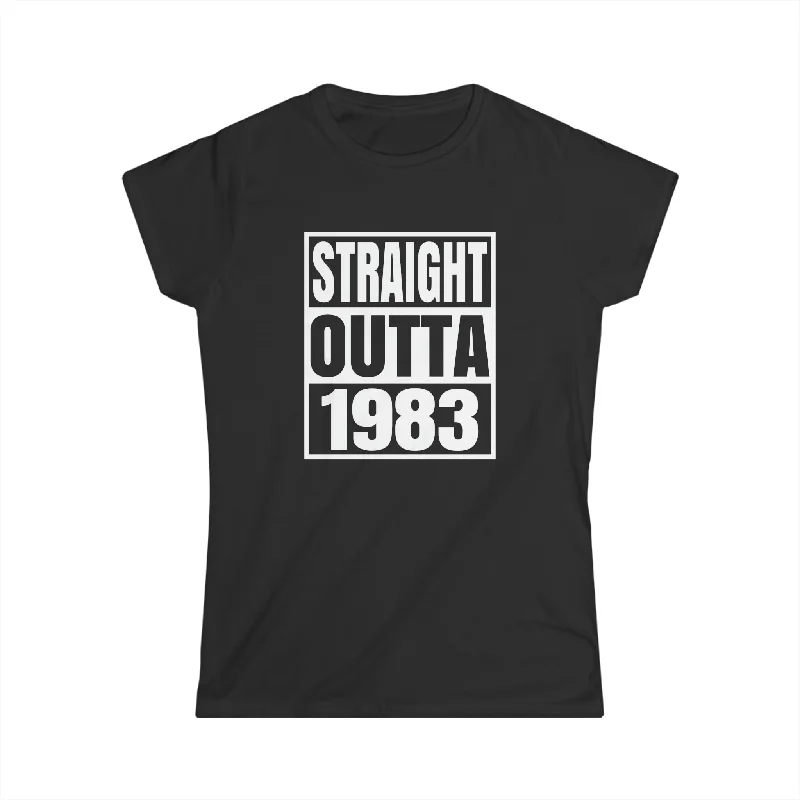 Vintage 1983 T Shirts for Women Retro Funny 1983 Birthday Womens Shirt Fashionable Cuffed Short Sleeve