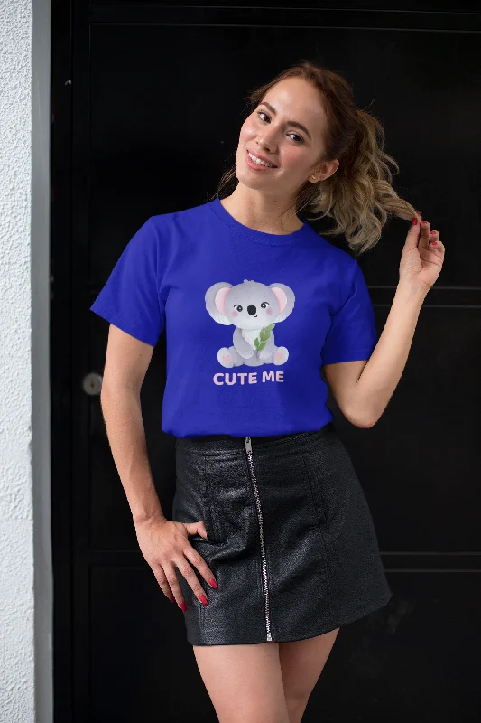 Women Round Neck Royal Blue T Shirt Cute Me Koala Trendy Print Short Sleeve