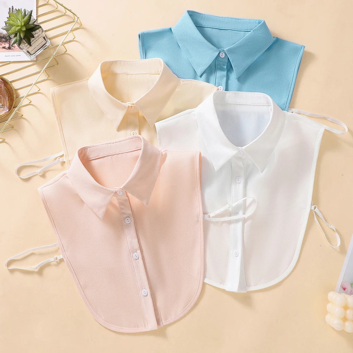 Women's Half Shirt Style Fake Collar Professional Casual Decoration Collar Chiffon White Blue Pink Khaki Four Piece Set Comfortable Short Sleeve Tunic