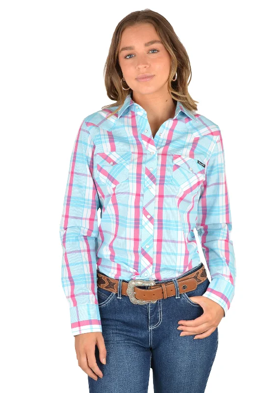 Wrangler Ladies Addabelle Check Western Long Sleeve Shirt - X2S2127873 - ON SALE Stylish Printed Short Shirt