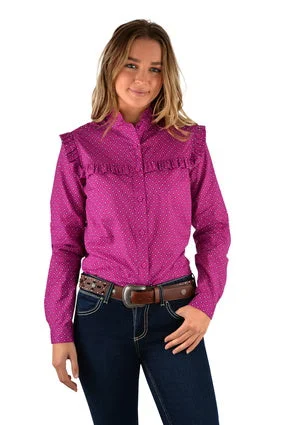 Wrangler Ladies Nikka Frill L/S Shirt- X2W2135777 - ON SALE Comfortable Graphic Short Sleeve