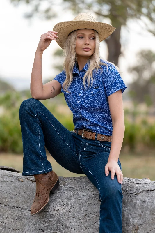 Wrangler Ladies Sheilah S/S Shirt - Blue/White - X3S2132599 Elegant Button-Down Short Shirt