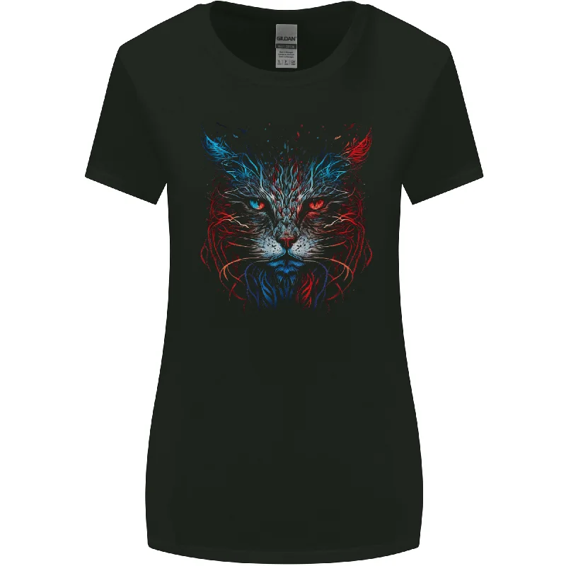 A Fantasy Cat With Cool Colours 5 Womens Wider Cut T-Shirt Denim Fabric Leather Fabric Suede Fabric