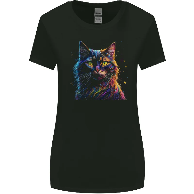 A Fantasy Cat With Cool Colours 7 Womens Wider Cut T-Shirt Nylon Fabric Polyester Fabric Spandex Fabric