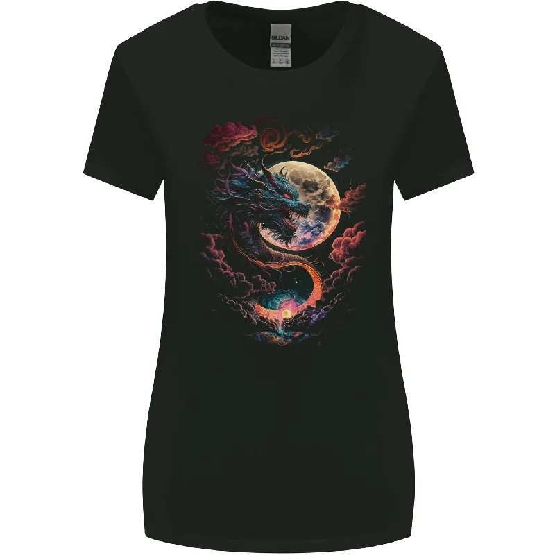 A Fantasy Dragon With a Full Moon Womens Wider Cut T-Shirt Anti-Pilling Machine Wash Handmade