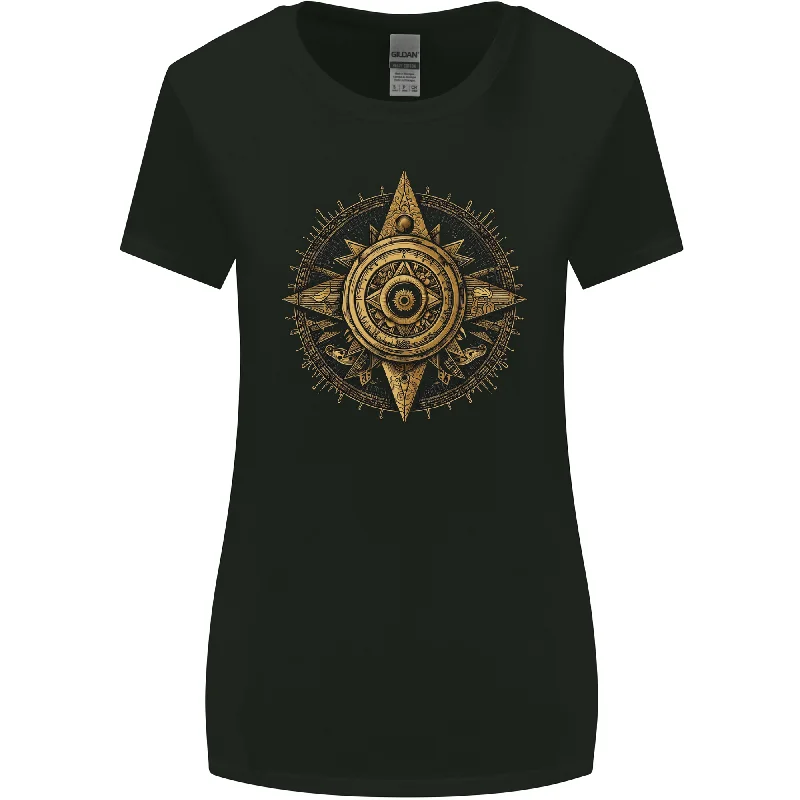 A Fantasy Gold Compass Womens Wider Cut T-Shirt Chenille Brocade Lace