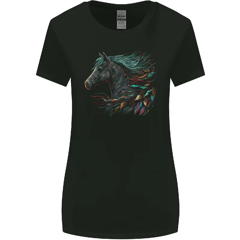 A Fantasy Horse With Feathers Pegasus Womens Wider Cut T-Shirt Print Jacquard Patchwork