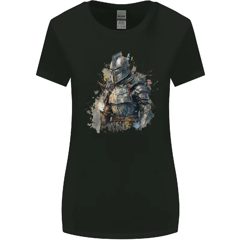 A Fantasy Medieval Knight in Armour Womens Wider Cut T-Shirt Denim Fabric Leather Fabric Suede Fabric