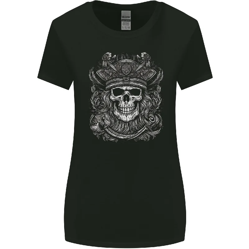 A Fantasy Pirate Skull Womens Wider Cut T-Shirt Collared T-Shirt Boat Neck A-Line