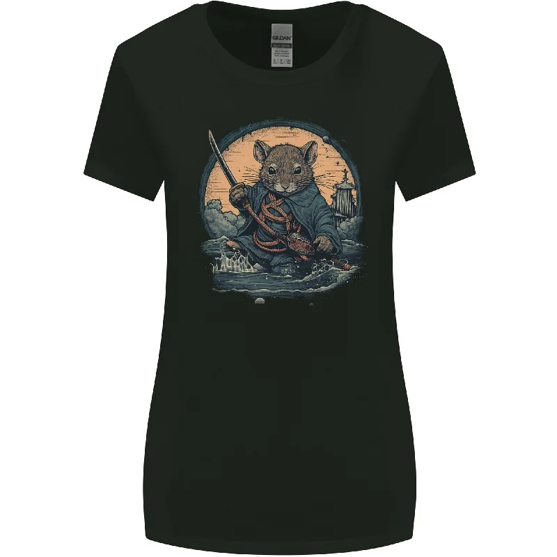 A Fantasy Samurai Mouse Womens Wider Cut T-Shirt Hooded Caped Shawl Collar