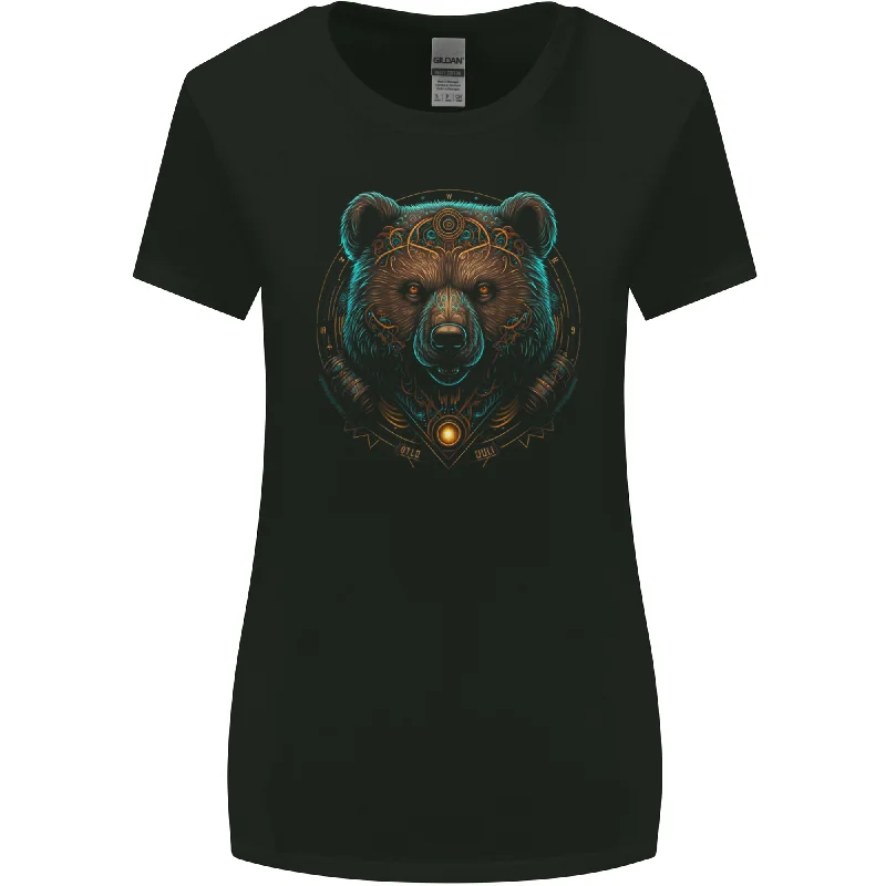 A Fantasy SCI-FI Grizzly Bear of the Future Womens Wider Cut T-Shirt Houndstooth Herringbone Solid