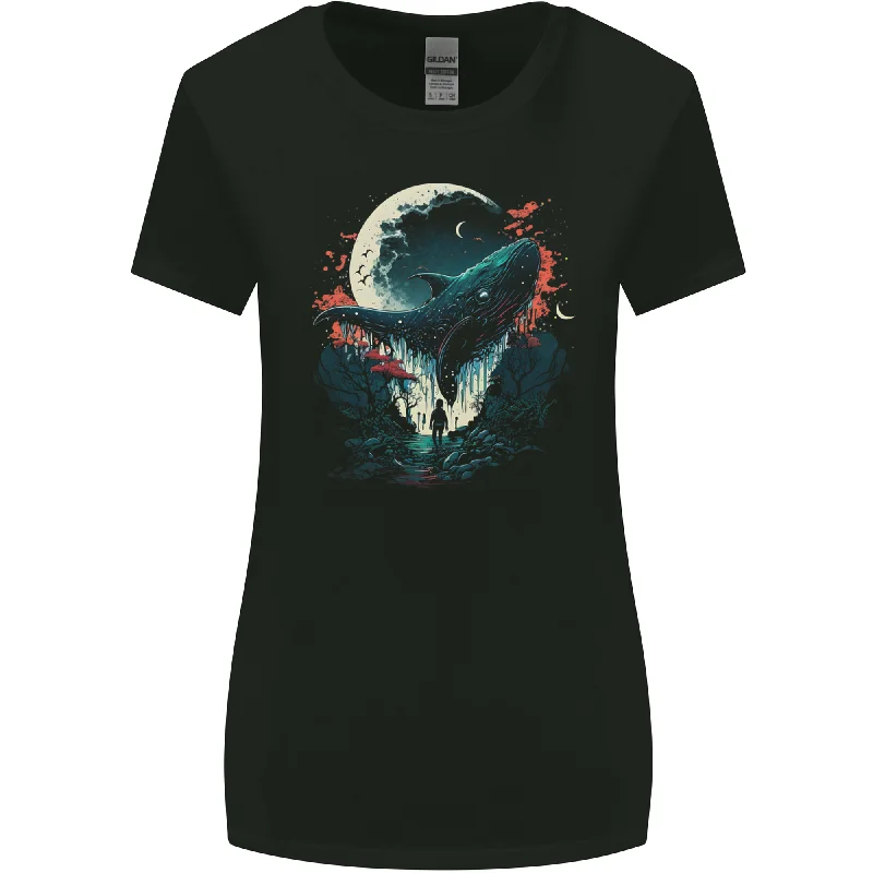 A Fantasy Whale & Moon Alien Mystic Womens Wider Cut T-Shirt Chenille Fabric Brocade Fabric Lace Fabric