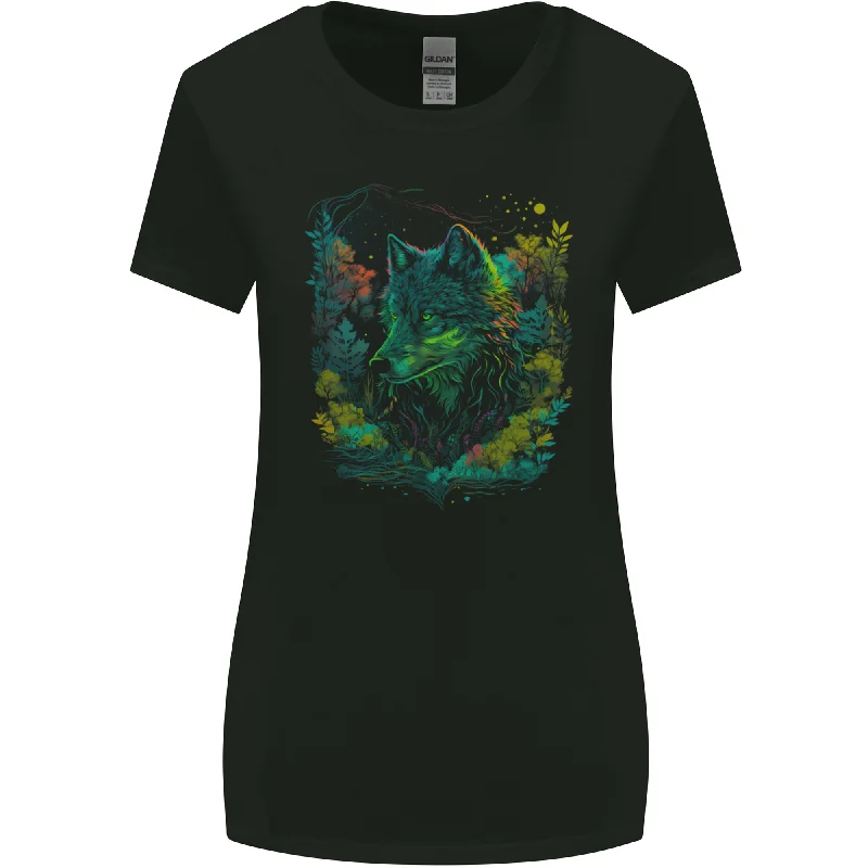 A Fantasy Wolf in the Forest Womens Wider Cut T-Shirt Modern Contemporary Chic