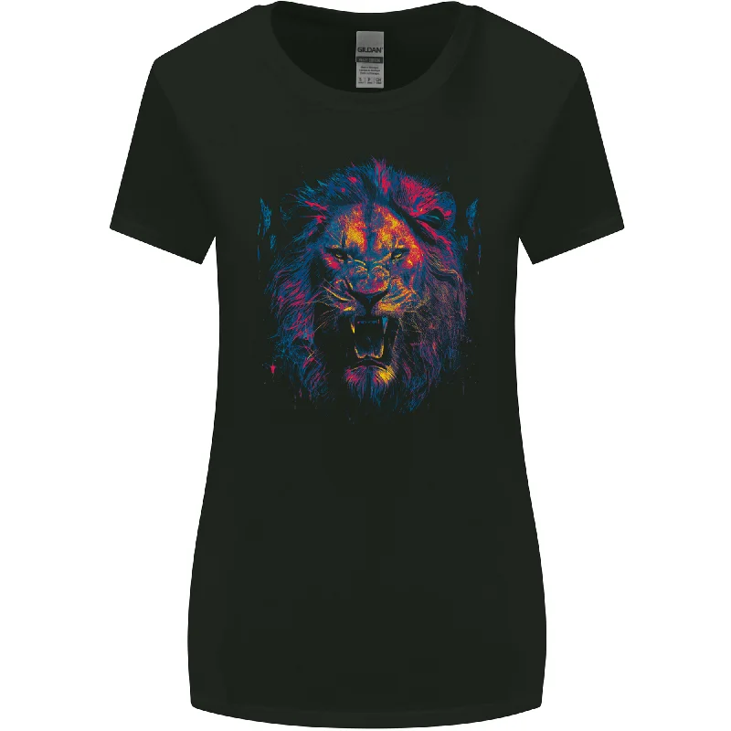 A Ferocious Lion Womens Wider Cut T-Shirt Basic T-Shirt Crew Neck Short Sleeve