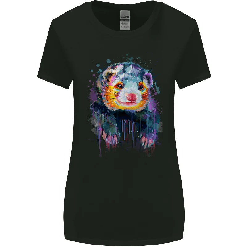 A Ferret Watercolour Womens Wider Cut T-Shirt Print Jacquard Patchwork