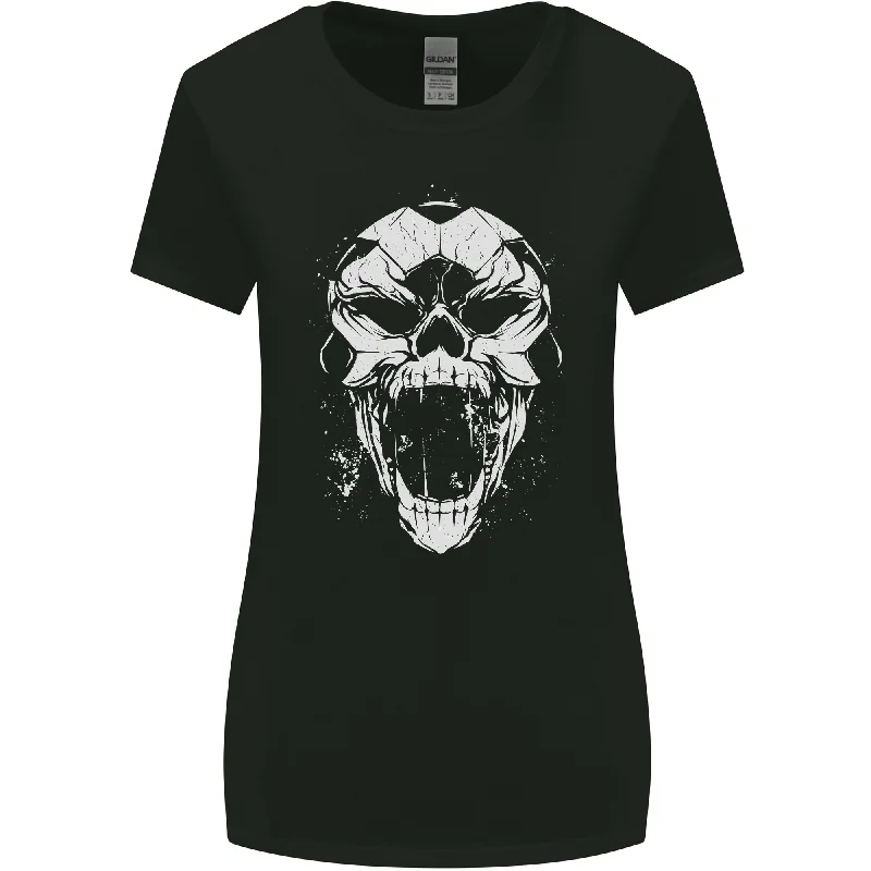 A Football Skull Footy Soccer Womens Wider Cut T-Shirt Mesh Blend Leather Blend Suede Blend