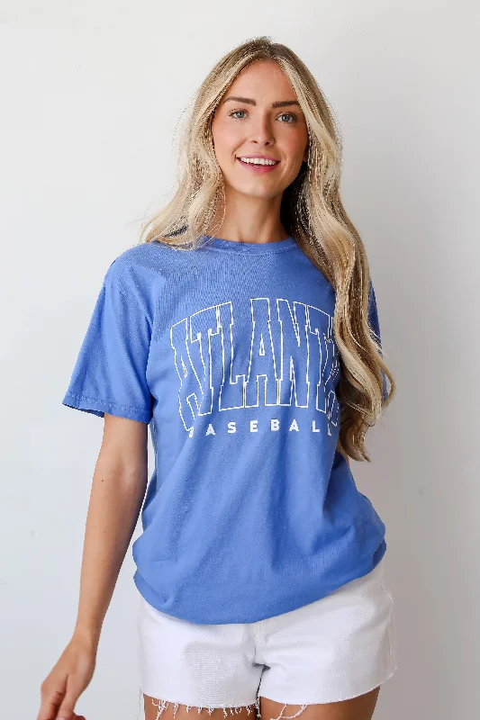 Blue Atlanta Baseball Block Letter Tee Striped Floral Plaid