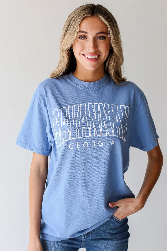 Blue Savannah Georgia Block Letter Tee Houndstooth Herringbone Solid