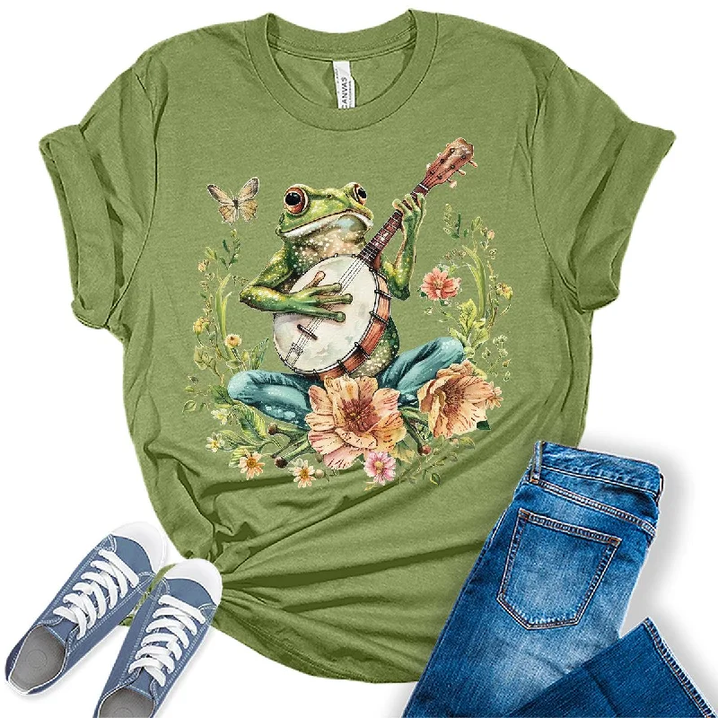 Cottagecore Aesthetic Frog With Banjo Womens Graphic Tees Wool Fabric Cashmere Fabric Tweed Fabric Cottagecore Aesthetic Frog With Banjo Womens Graphic Tees Wool Fabric Cashmere Fabric Tweed Fabric