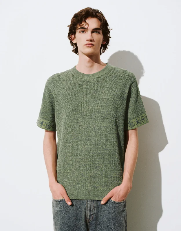 Crew Neck Knitted T-Shirt V-Neck T-Shirt Long Sleeve Cotton