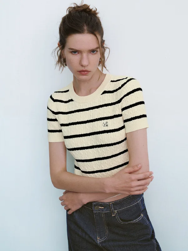 Crew Neck Skinny Knitted T-Shirt Thin T-Shirt Open Front Quick Dry