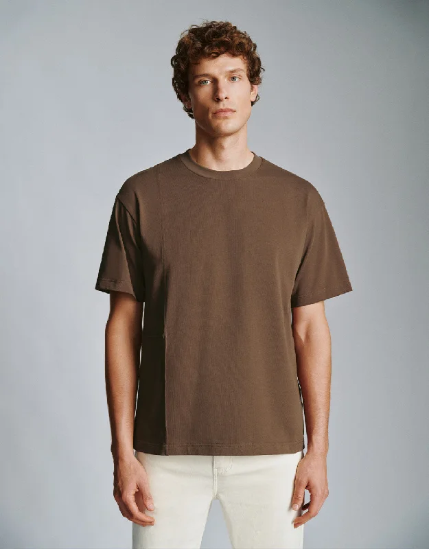 Crew Neck Straight T-Shirt Rayon Velvet Corduroy