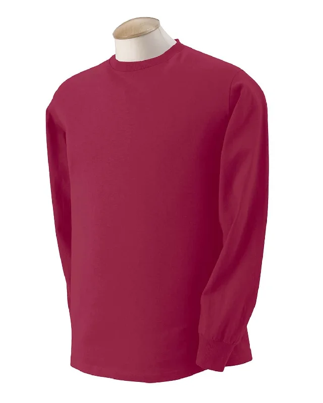 Fruit of the Loom Lightweight Long Sleeve T-Shirt | Maroon Notch Collar Peter Pan Collar Cowl Neck