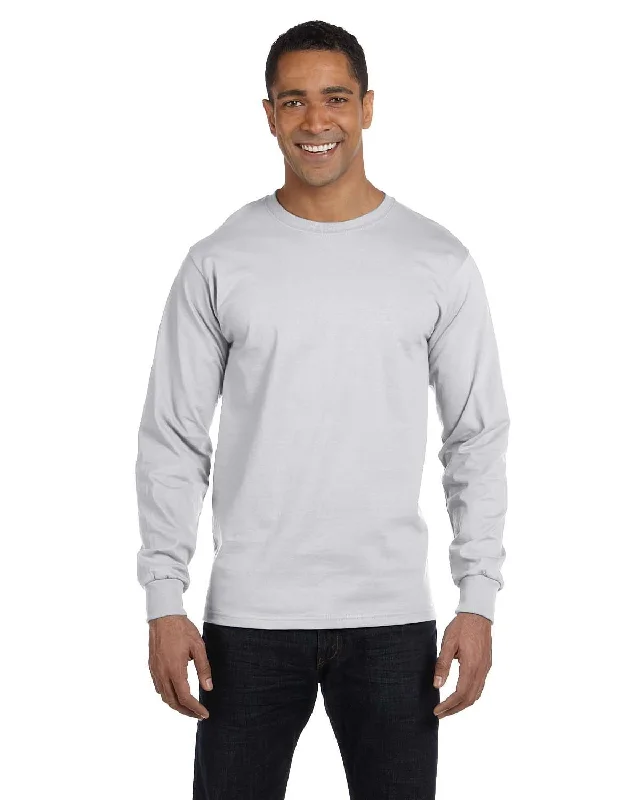 Gildan 50/50 Long Sleeve T-Shirt | Ash Grey Mesh Blend Leather Blend Suede Blend