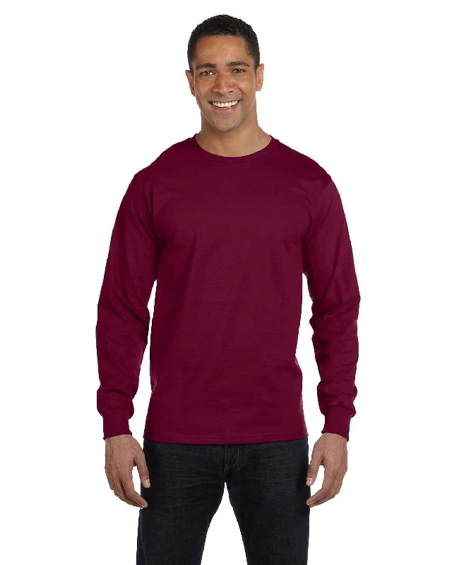 Gildan 50/50 Long Sleeve T-Shirt | Maroon Mesh Blend Leather Blend Suede Blend