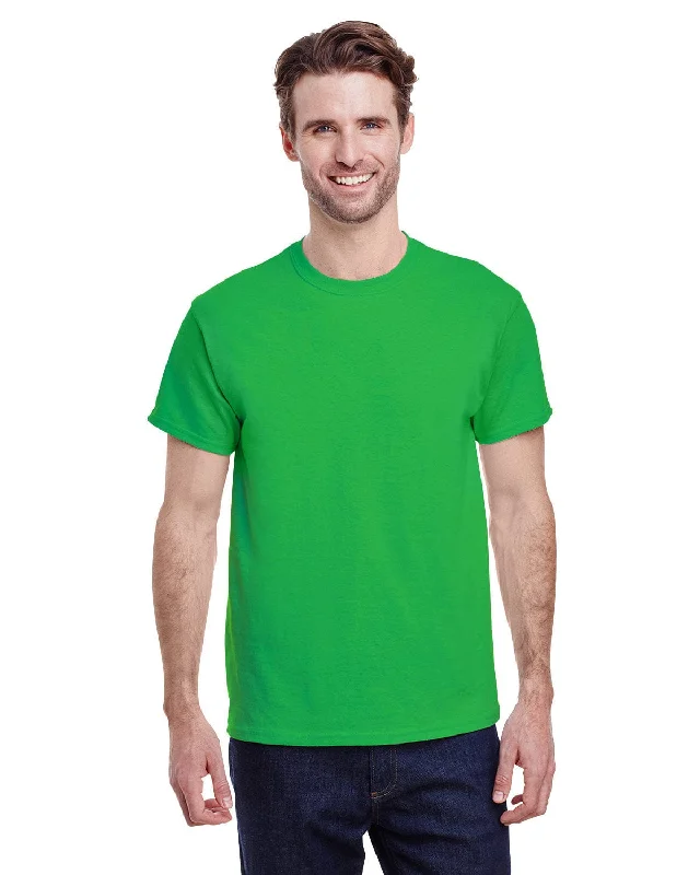 Gildan Heavy Cotton T-Shirt | Electric Green Notch Collar Peter Pan Collar Cowl Neck