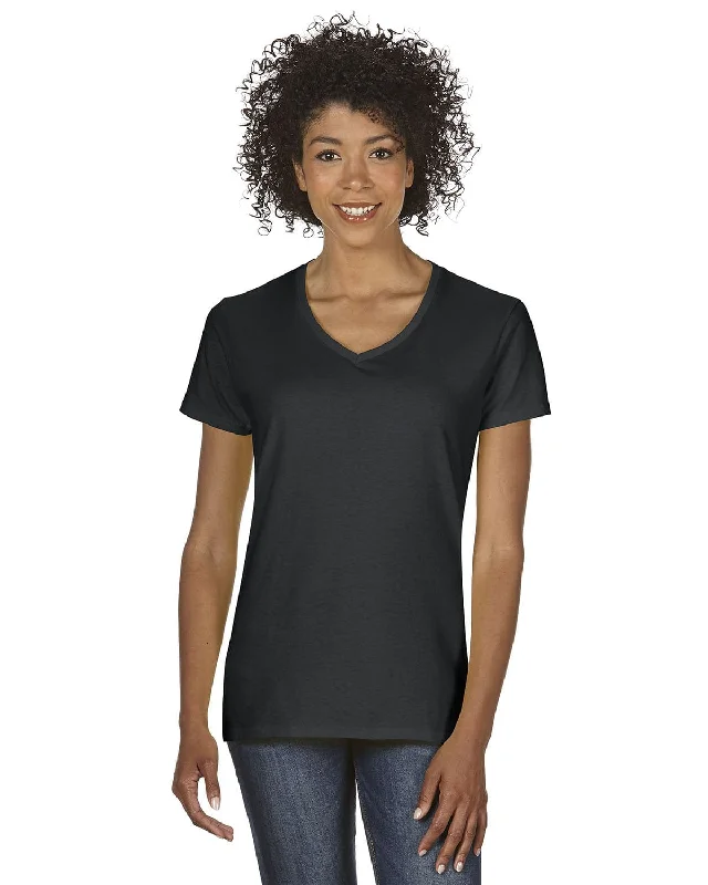 Gildan Ladies Heavy Cotton 5.3 oz. V-Neck T-Shirt | Black Fleece Nylon Spandex