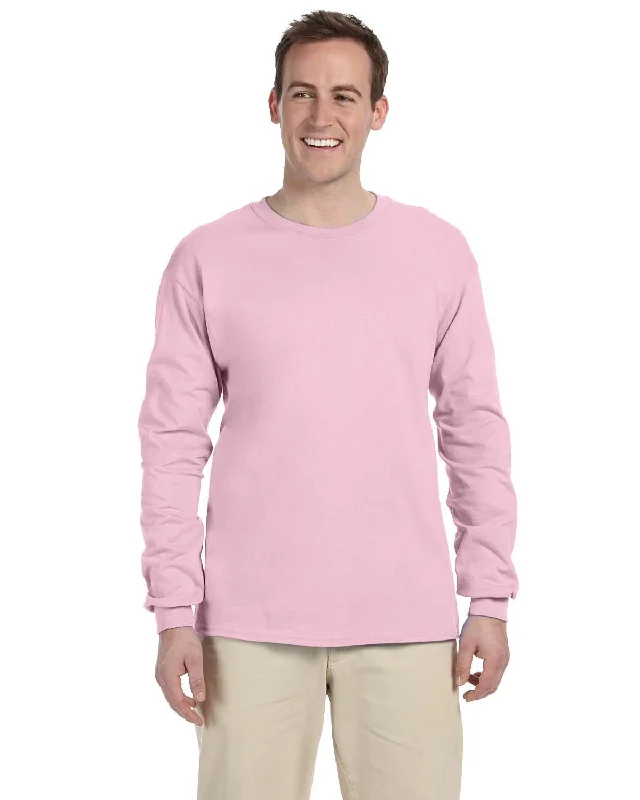 Gildan Ultra Cotton Heavyweight Long Sleeve T-Shirt | Light Pink Front Pockets Side Pockets Patch Pockets