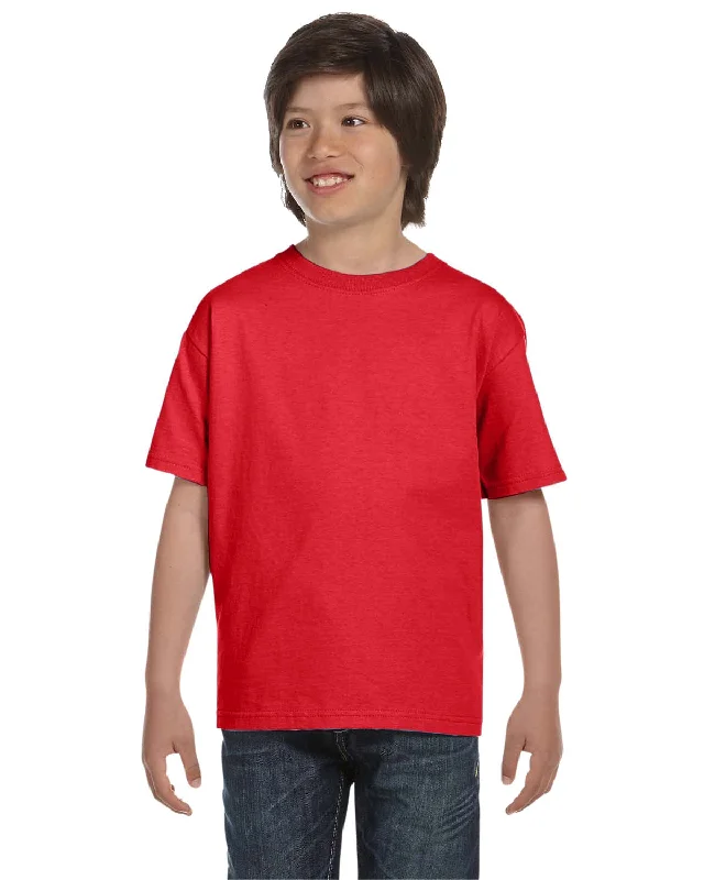 Hanes Youth ComfortSoft T-Shirt | Athletic Red Notch Collar Peter Pan Collar Cowl Neck