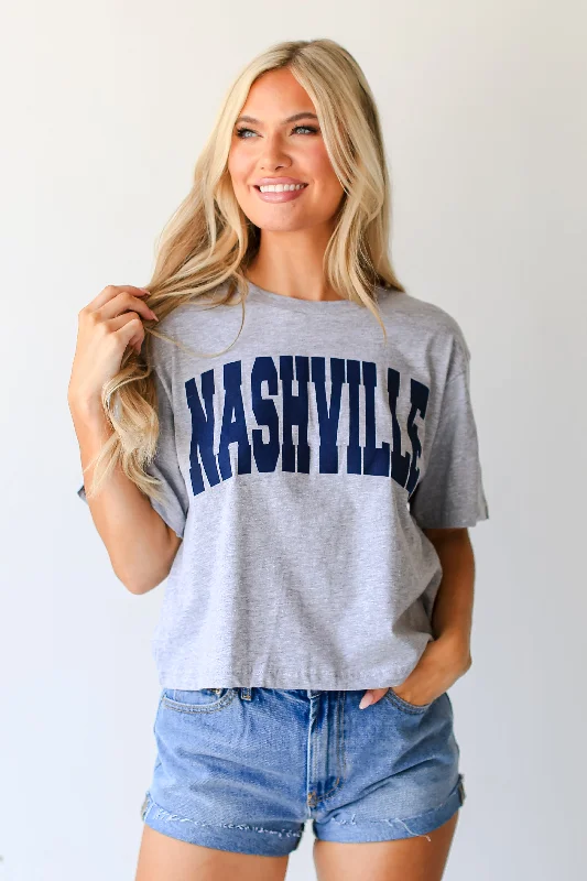 Heather Grey Nashville Cropped Tee Oversized T-Shirt Spandex breathable