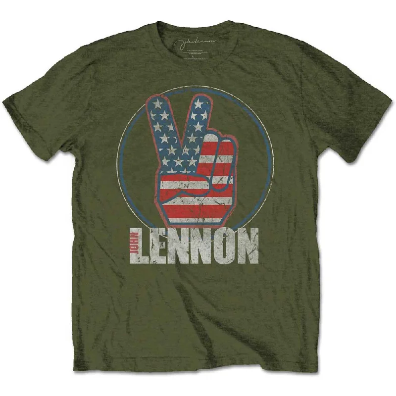 John Lennon | Official Band T-Shirt | Peace Fingers US Flag Houndstooth Herringbone Solid John Lennon | Official Band T-Shirt | Peace Fingers US Flag Houndstooth Herringbone Solid