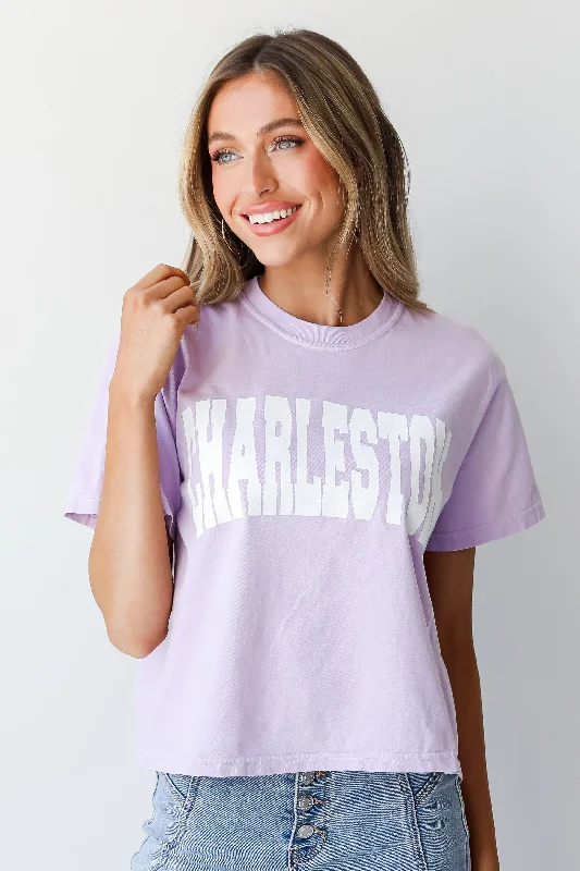 Lavender Charleston Cropped Tee Zippered Buttoned Snapped