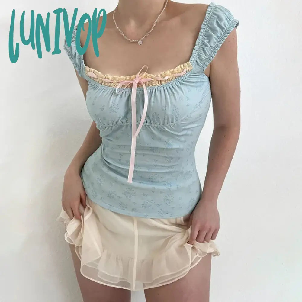 Lunivop New Fashion Women Basic Floral Tank Tops Summer Lace Patchwork Sleeveless Crop T-Shirt For Streetwear Club Wear Skin-Friendly Mesh Canvas Denim