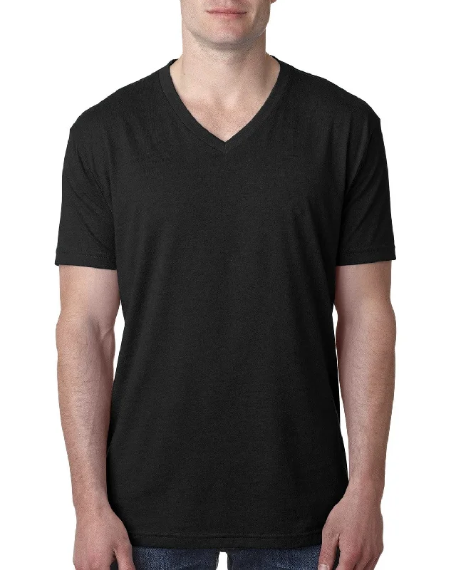 Next Level Mens Premium CVC V-Neck Tee | Black Graphic Embroidered Appliqued