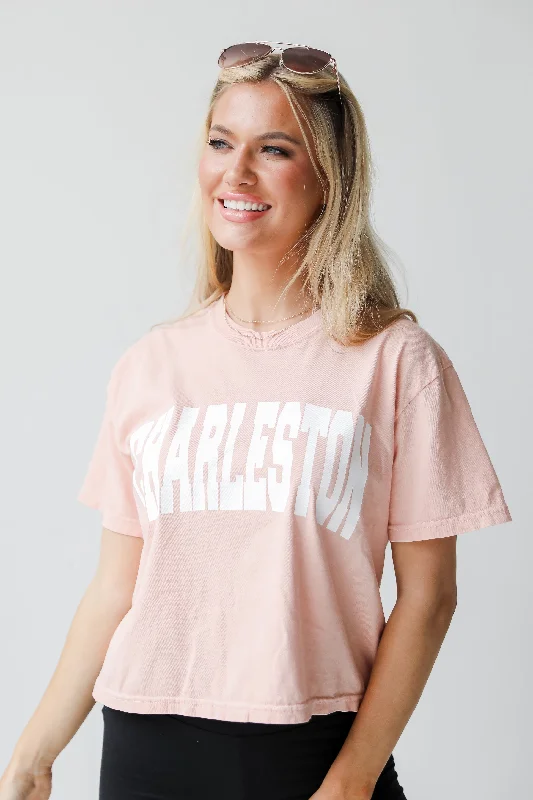 Peach Charleston Cropped Tee Satin Blend Silk Blend Wool Blend