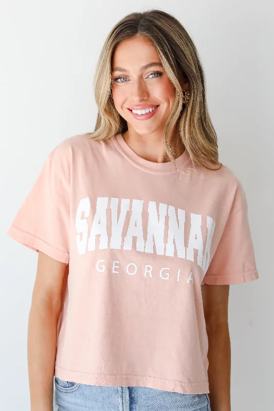 Peach Savannah Georgia Cropped Tee Chenille Blend Fleece Blend Nylon Blend