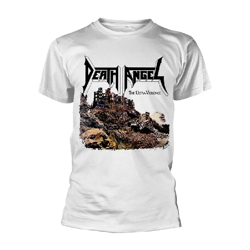 Death Angel Unisex T-shirt: The Ultra-Violence (White) Asymmetrical Pockets Print