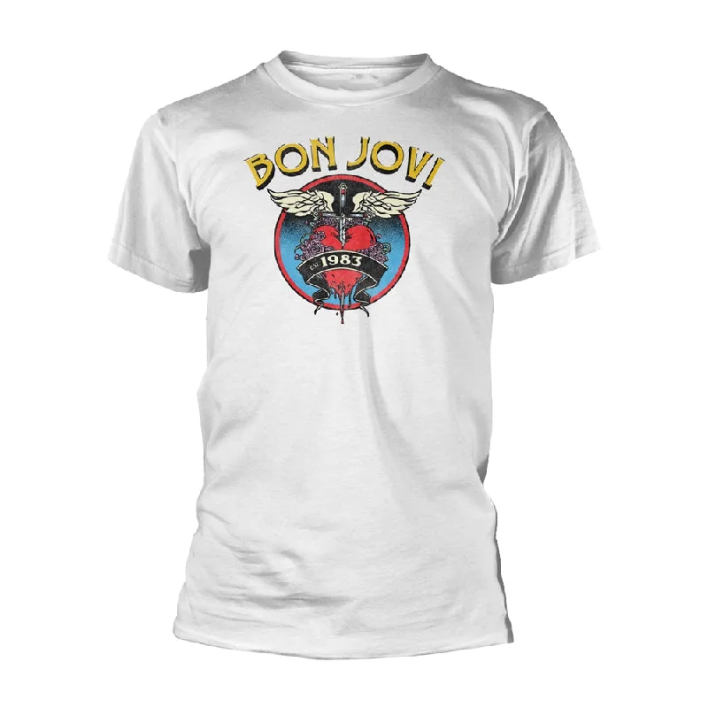 Bon Jovi Unisex T-shirt: Heart '83 Ribbed Striped Patterned