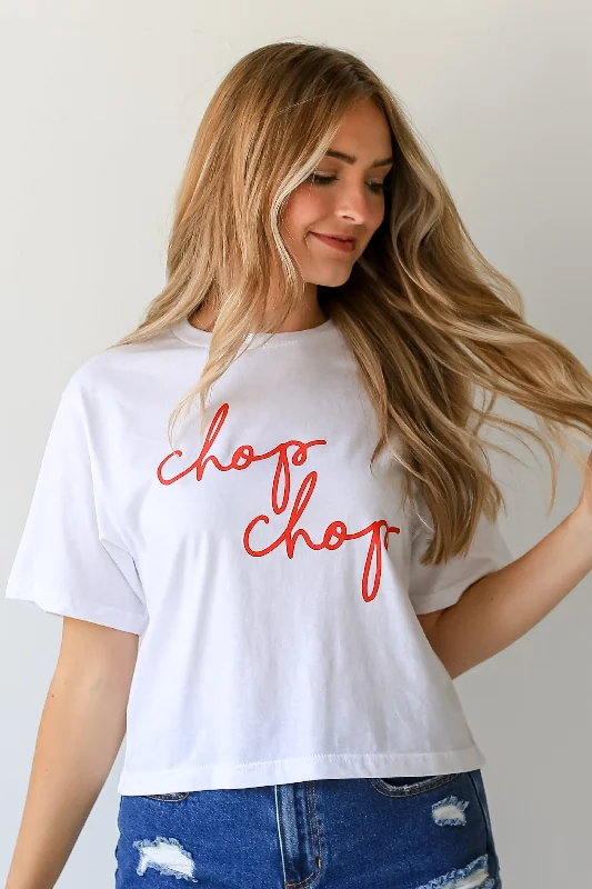 White Chop Chop Script Cropped Tee Spandex Blend Rayon Blend Denim Blend