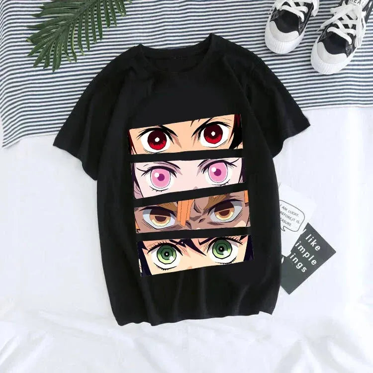 Women T-shirt Kaus Grafis Anime Demon Slayer Uniseks Tanjirou Kamado Kaus Wanita Kimetsu No Yaiba Nezuko Kaus Wanita Zippered Front Buttoned Front Snap Front