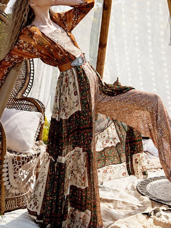 Summer Fashion Print Bohemian Floral Patchwork Casual Beach Maxi Dress Chic Sleeveless Maxi Dress Summer Fashion Print Bohemian Floral Patchwork Casual Beach Maxi Dress Chic Sleeveless Maxi Dress