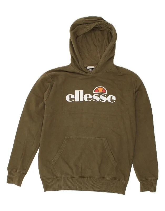 ELLESSE Mens Graphic Hoodie Jumper Small Khaki Cotton Hoodie with Drawstring Waist Adjustable Fitted ELLESSE Mens Graphic Hoodie Jumper Small Khaki Cotton Hoodie with Drawstring Waist Adjustable Fitted