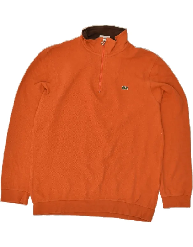 LACOSTE Mens Zip Neck Sweatshirt Jumper Size 3 Small Orange Cotton Hoodie with Sequins Glamorous Eye-catching LACOSTE Mens Zip Neck Sweatshirt Jumper Size 3 Small Orange Cotton Hoodie with Sequins Glamorous Eye-catching